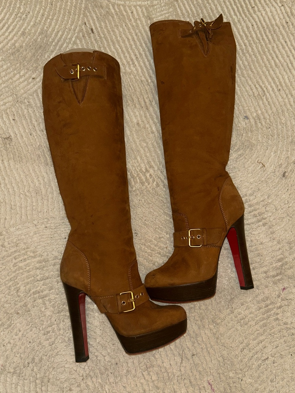 Christian Louboutin Brown Suede Platform Knee-High Boots